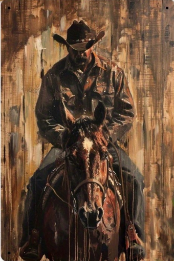Метален уестърн постер / Каубой на кон