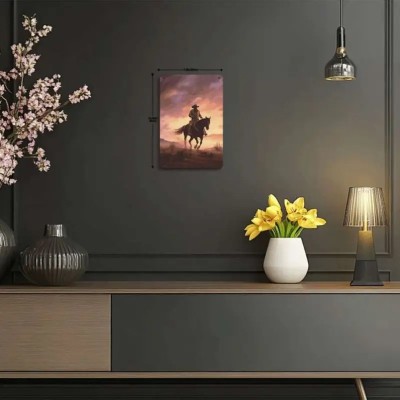 Метален уестърн постер / Каубой на залез