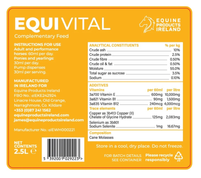 Високоефективна добавка за енергия и мускулна подкрепа Equi Vital / 2.5л